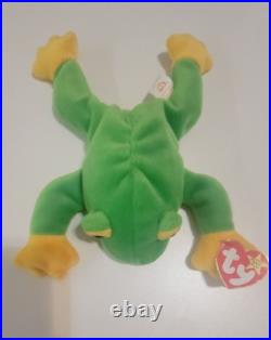 Rare Retired 1997 Ty Beanie Baby Smoochy The Frog With Pe Pellets/tag Errors