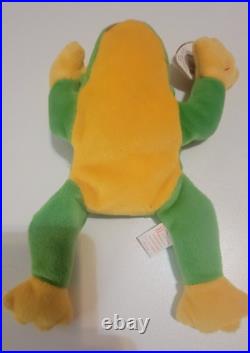 Rare Retired 1997 Ty Beanie Baby Smoochy The Frog With Pe Pellets/tag Errors