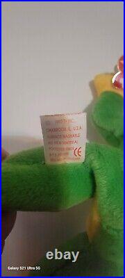 Rare Retired 1997 Ty Beanie Baby Smoochy The Frog With Pe Pellets/tag Errors