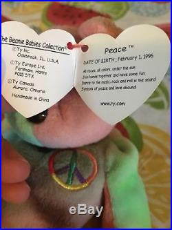Rare Retired Ty Beanie 1996 Peace Bear Original Collectible All Tag Errors Pvc