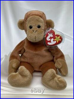 Rare Retired Ty Beanie Baby Bongo The Monkey 1995 Mint P. E Pellets With Errors