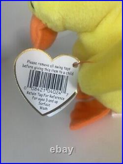 Rare Retired Ty Beanie Baby Quackers The Duck With Multiple Tag Errors