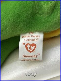 Rare Retired Ty Beanie Baby Smoochy The Frog 1997 P. E. Pellets With Errors