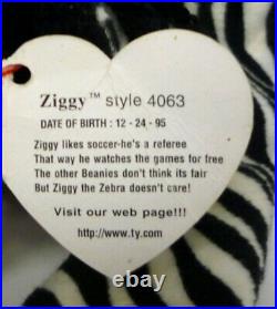 Rare TY Beanie Babies Ziggy The Zebra #4063 5 Errors with P. V. C. Pellets 1995