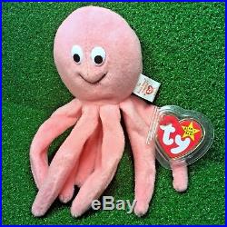 Rare TY Beanie Baby INKY The Pink Octopus 1994 RETIRED PVC Pellets & Errors MWMT