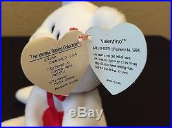 Rare TY Beanie Baby Valentino Bear 3 Tag Errors, PVC, Near Mint