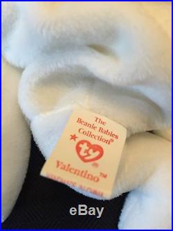 Rare TY Beanie Baby Valentino Bear 3 Tag Errors, PVC, Near Mint