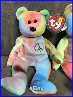 Rare Ty Beanie Baby PEACE BEAR LOT with Tag ERRORS! MAKE OFFER