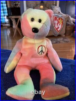 Rare Ty Beanie Baby Peace Bear 1996 Multicolor. Mint Condition