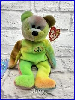 Rare Ty-Dye Peace Beanie Baby, Mint Condition With Tag Errors With Coll. Card