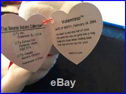 Rare Ty Valentino Beanie Baby Bear with many errors. Mint condition