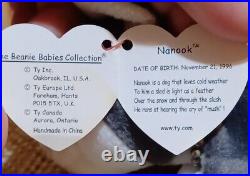 Rare Ty Vintage Retired Beanie Baby Nanook Blue Eyes Husky Dog 1996 ERRORS