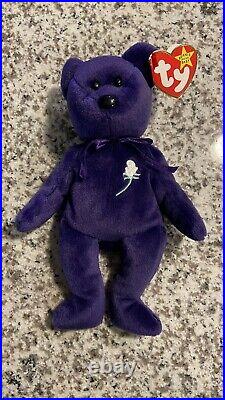 Rare Vintage TY Beanie Baby PRINCESS DIANA The Purple Teddy with MULTIPLE ERRORS