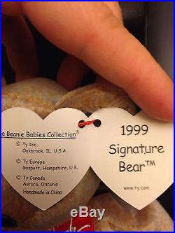 Retired 1999 Ty Signature Bear Beanie Baby RARE errors & no stamp