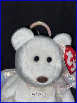 Retired TY HALO the angel bear Beanie Baby Rare With Brown Nose & Errors 1998