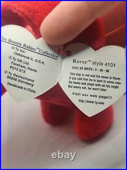 Rover Beanie Baby 1996 Rare & Retired PVC Pellets Tag Errors
