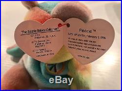 SUPER RARE Ty Original Peace Beanie Baby 2-1-1996 Valuable Errors