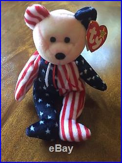 Spangle Ty Beanie Baby Authentic 1999 Patriotic USA Style Rare Teddy Bear