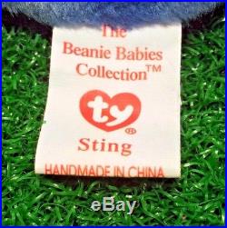 Sting The Manta Ray 1995 Ty Beanie Baby Plush Toy RARE & Many Errors NEW RETIRED