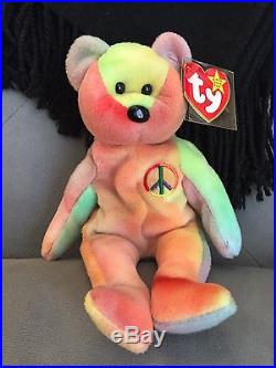 Ty Beanie Babies Peace Bear Authenticated Rare 1996