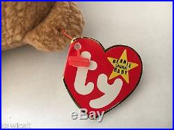 TY BEANIE BABY CURLY BEAR RETIRED WITH TAG ERRORS PVC RARE! Nice condition