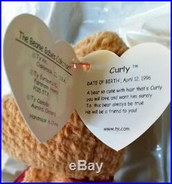 Ty Beanie Baby Curly Bear Retired With Tag Errors Rare