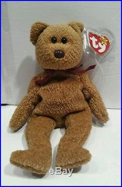 TY BEANIE BABY CURLY BEAR has many hang tag and butt tag errors RARE