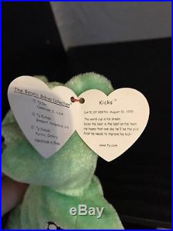 TY BEANIE BABY INCREDIBLY RARE KICKS BEAR Collectible with Tag Errors 1998