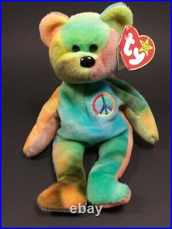 TY BEANIE BABY Rare Retired 1996 Peace Bear With Tag Errors Excellent Used PVC