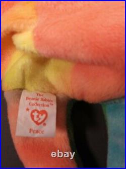 TY BEANIE BABY Rare Retired 1996 Peace Bear With Tag Errors Excellent Used PVC