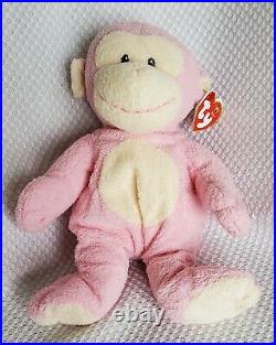 TY Baby DANGLES the monkey PINK (NEW with TAGS and protector) Rare. 2006