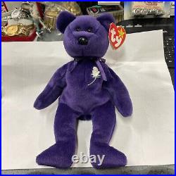 TY Beanie Babies 1997 PRINCESS DIANA Purple Beanie Baby All Tags PE Pellets RARE