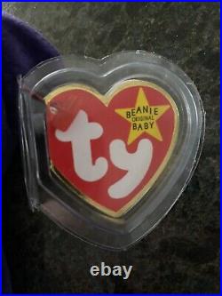 TY Beanie Babies- 1997 PRINCESS DIANA Purple Teddy Bear, MINT PE Pellets RARE