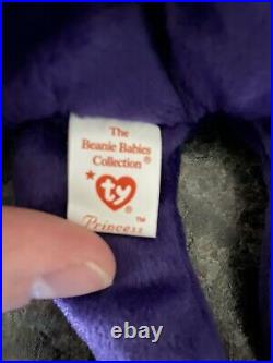 TY Beanie Babies- 1997 PRINCESS DIANA Purple Teddy Bear, MINT PE Pellets RARE
