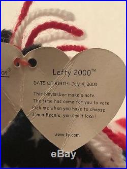 TY Beanie Babies Collection LEFTY 2000 Donkey Rare with Tag Errors