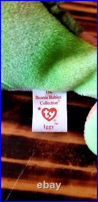 TY Beanie Babies Iggy the Iguana 1997 and Peace the Bear 1996. Rare. Retired