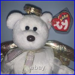 TY Beanie Baby 2000 Halo II 2 Bear- RARE BROWN NOSE & TAG ERRORS with Protector