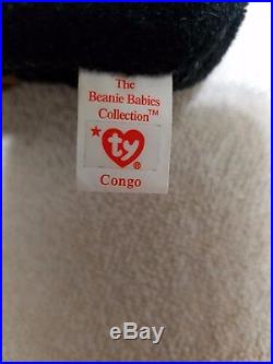 TY Beanie Baby Congo Very Rare, PVC Pellets, 1996, Many Errors