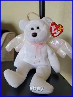 TY Beanie Baby. HALO THE ANGEL BEAR RARE AND RETIRED W BROWN NOSE
