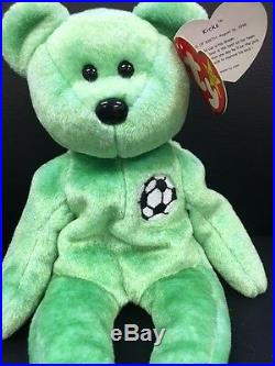 TY Beanie Baby Kicks Green Teddy Bear VERY RARE Retired Collectible TAG ERROR