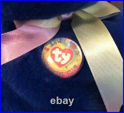 TY Beanie Baby Mint Clubby Bear 1998 Retired Official Pin Rainbow Ribbon RARE