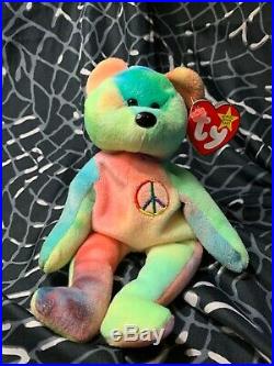TY Beanie Baby Peace Bear Retired with Rare ERRORS- Very RARE
