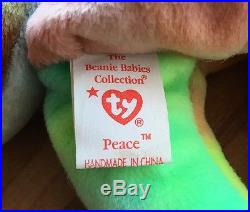 TY Beanie Baby Peace Bear With Tag Errors Rare 1996