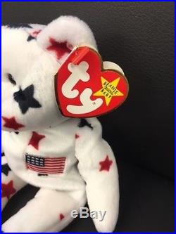 TY Beanie Baby Rare Glory Red, White and Blue American Bear New With TAG ERROR