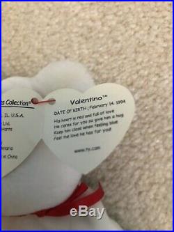 TY Beanie Baby VALENTINO THE BEAR ORIGIINAL 1994 With Tag Errors Brown Nose RARE