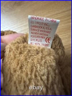 TY Beanie Baby VERY RARE CURLY the Bear withTag Errors (1993/1996) & Brown Nose