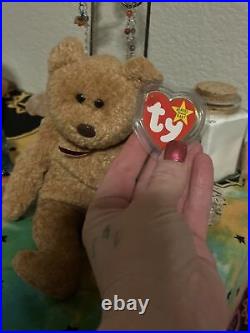 TY Beanie Baby Very Rare Curly the Bear with Tag Errors (1993/1996) & Brown Nose