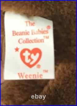 TY Beanie Baby Weenie the Dachshund Dog 1995 PVC TAG ERRORS VERY RARE