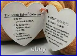 TY CUBBIE Beanie Baby Bear 1993 P. V. C. Pellets RARE + Retired