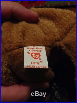 TY CURLY BEANIE BABY CURLY BEAR Retired With Tag Errors VERY RARE FREE SHIPPING